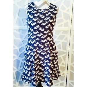 Modcloth Navy w/White swans Dress